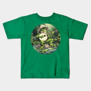 Vintage Fungi Cute Frog Playing His Banjo Frog Lover Frog Musician Kids T-Shirt